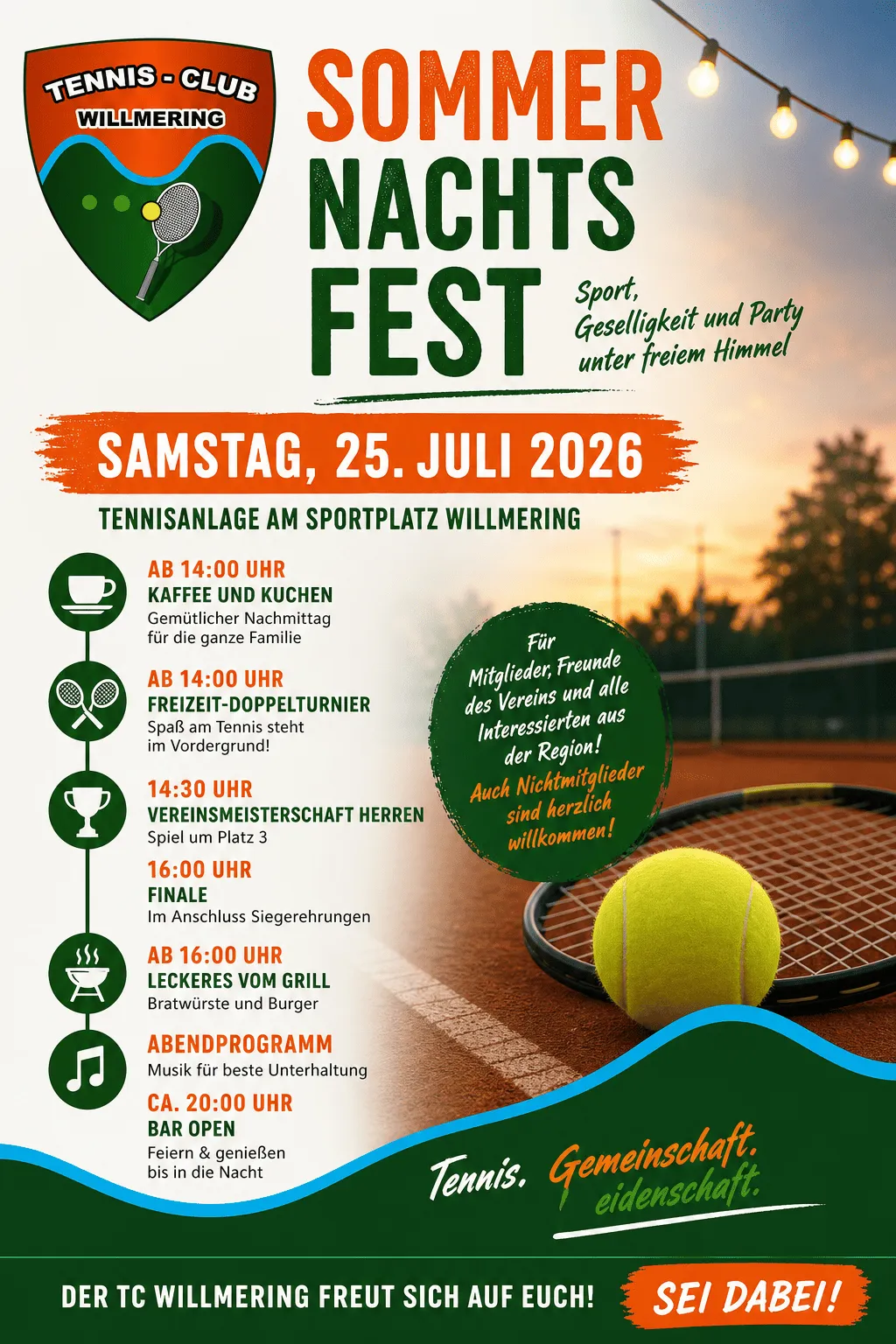 Einladung zum Sommernachtsfest des TC Willmering 2026